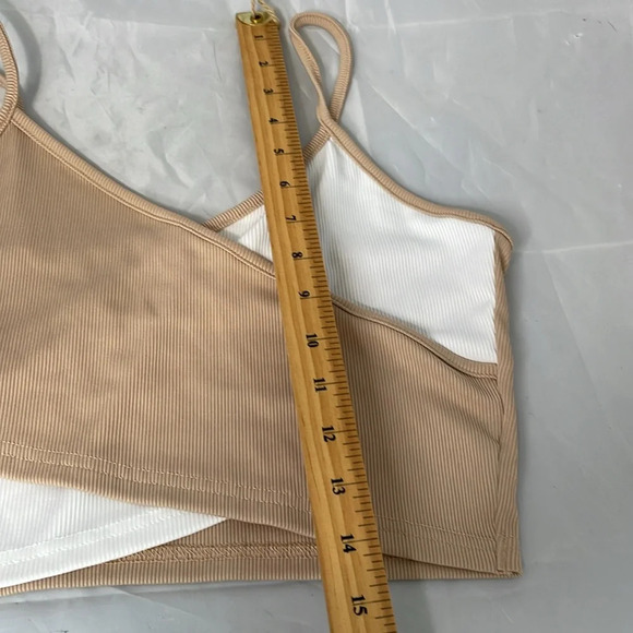 5/$25 SHEIN Quite Two Tone CrossoverFront Cami Top Cropped Ribbed Tan White L - Picture 3 of 10